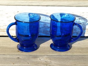 Pair of Cobalt Glass mugs by Anchor Hocking.