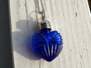 Cobalt Glass Perfume pendant with silver plate lid. 