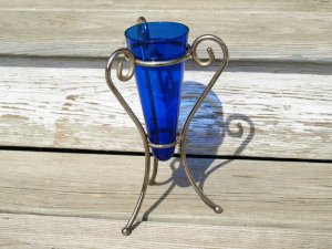 Cobalt Glass Vase with Godinger Silver Plate stand.